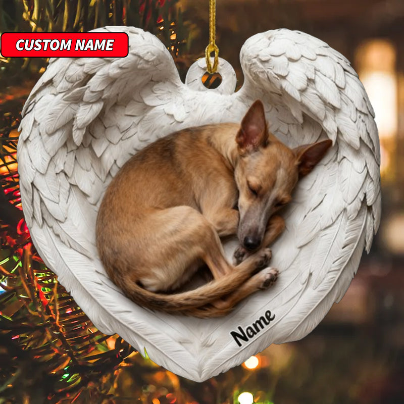 Personalized Whippet Dog Sleeping Angel Wings Ornament, Dog Christmas Ornament Gift, Car Ornament, Gift For Pet Lovers