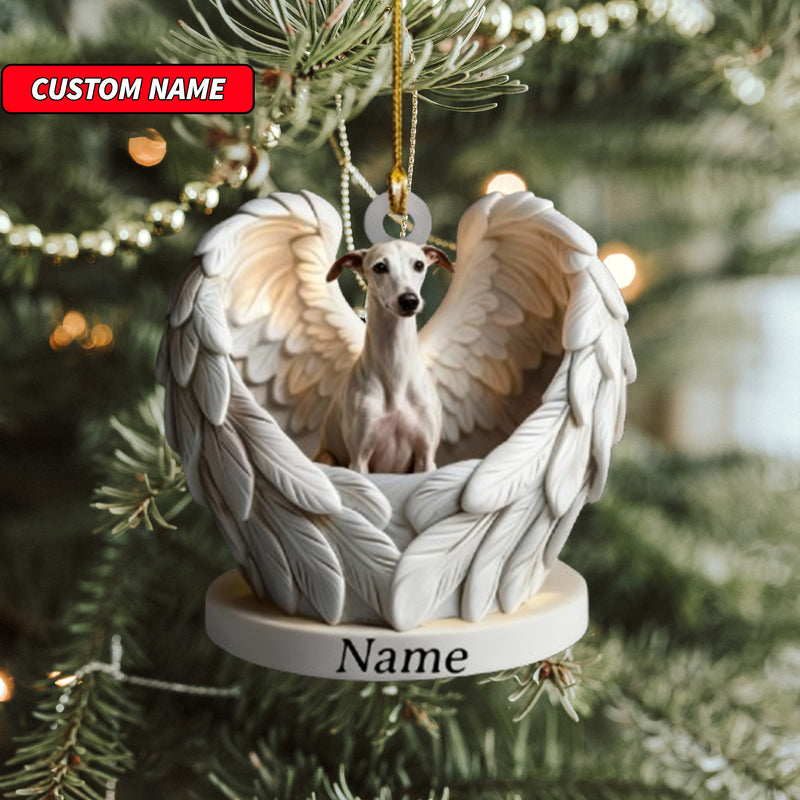 Personalized Whippet Dog Angel Wings Ornament, Dog Christmas Ornament Gift, Dog Car Ornament
