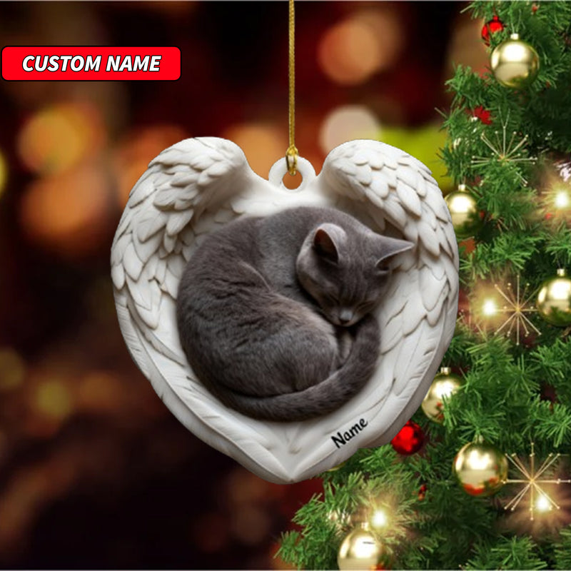 Personalized British Shorthair Cat Sleeping Angel Wings Ornament, Cat Christmas Ornament Gift, Car Ornament, Gift For Pet Lovers