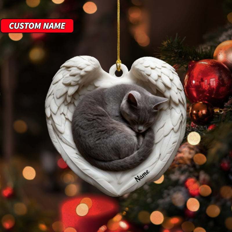 Personalized British Shorthair Cat Sleeping Angel Wings Ornament, Cat Christmas Ornament Gift, Car Ornament, Gift For Pet Lovers
