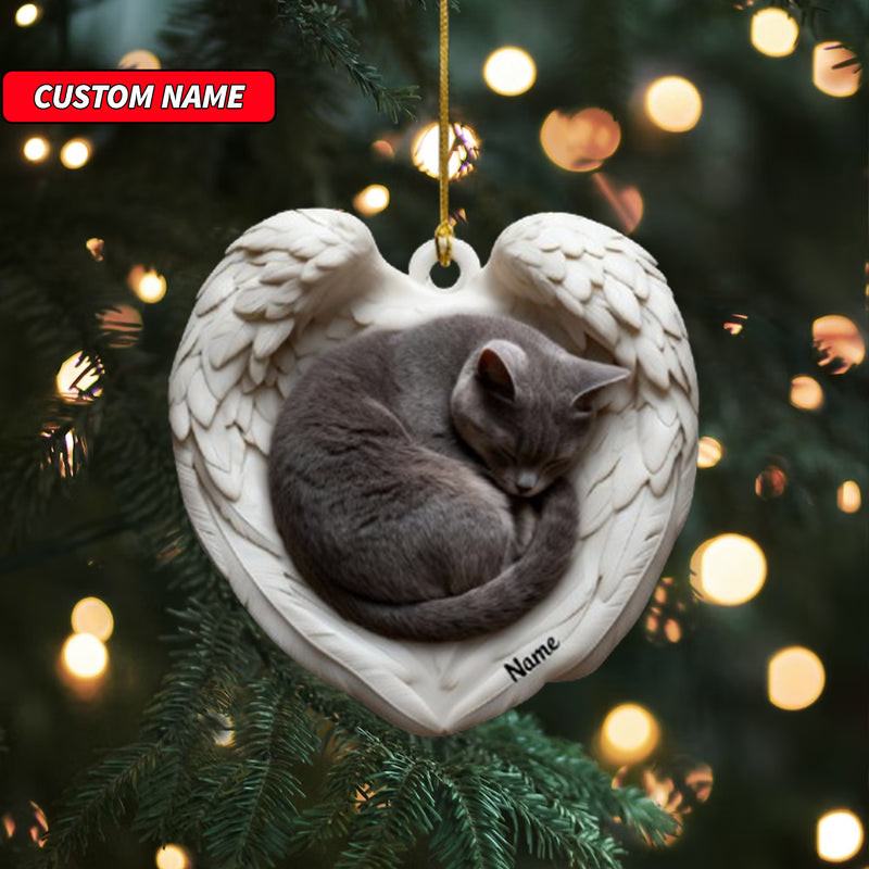 Personalized British Shorthair Cat Sleeping Angel Wings Ornament, Cat Christmas Ornament Gift, Car Ornament, Gift For Pet Lovers