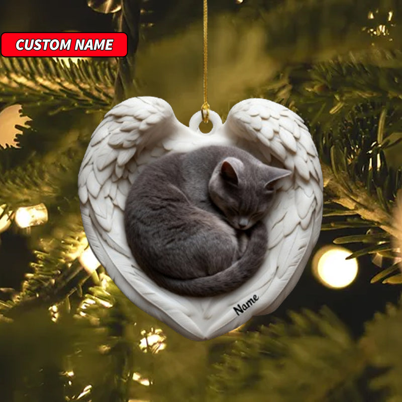 Personalized British Shorthair Cat Sleeping Angel Wings Ornament, Cat Christmas Ornament Gift, Car Ornament, Gift For Pet Lovers