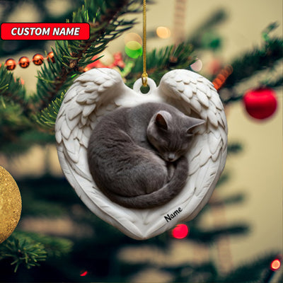 Personalized British Shorthair Cat Sleeping Angel Wings Ornament, Cat Christmas Ornament Gift, Car Ornament, Gift For Pet Lovers