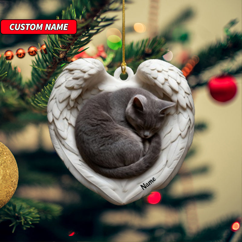 Personalized British Shorthair Cat Sleeping Angel Wings Ornament, Cat Christmas Ornament Gift, Car Ornament, Gift For Pet Lovers