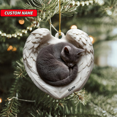 Personalized British Shorthair Cat Sleeping Angel Wings Ornament, Cat Christmas Ornament Gift, Car Ornament, Gift For Pet Lovers