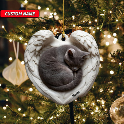 Personalized British Shorthair Cat Sleeping Angel Wings Ornament, Cat Christmas Ornament Gift, Car Ornament, Gift For Pet Lovers