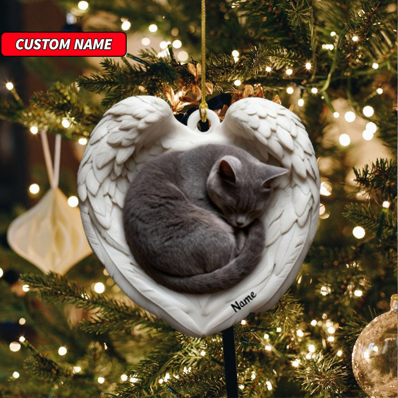 Personalized British Shorthair Cat Sleeping Angel Wings Ornament, Cat Christmas Ornament Gift, Car Ornament, Gift For Pet Lovers