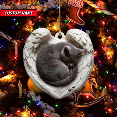 Personalized British Shorthair Cat Sleeping Angel Wings Ornament, Cat Christmas Ornament Gift, Car Ornament, Gift For Pet Lovers
