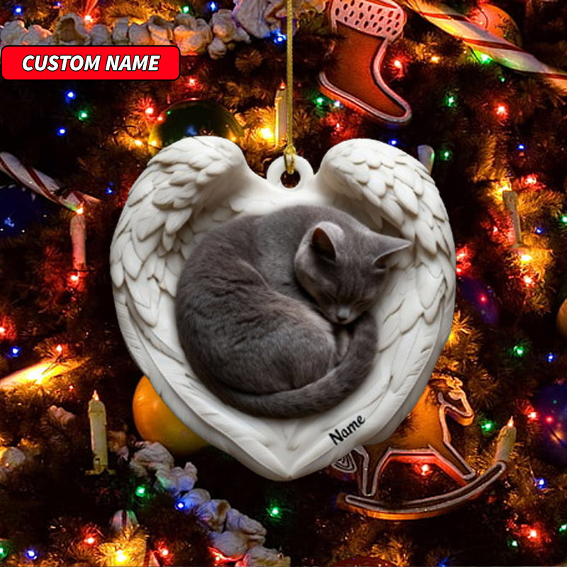 Personalized British Shorthair Cat Sleeping Angel Wings Ornament, Cat Christmas Ornament Gift, Car Ornament, Gift For Pet Lovers