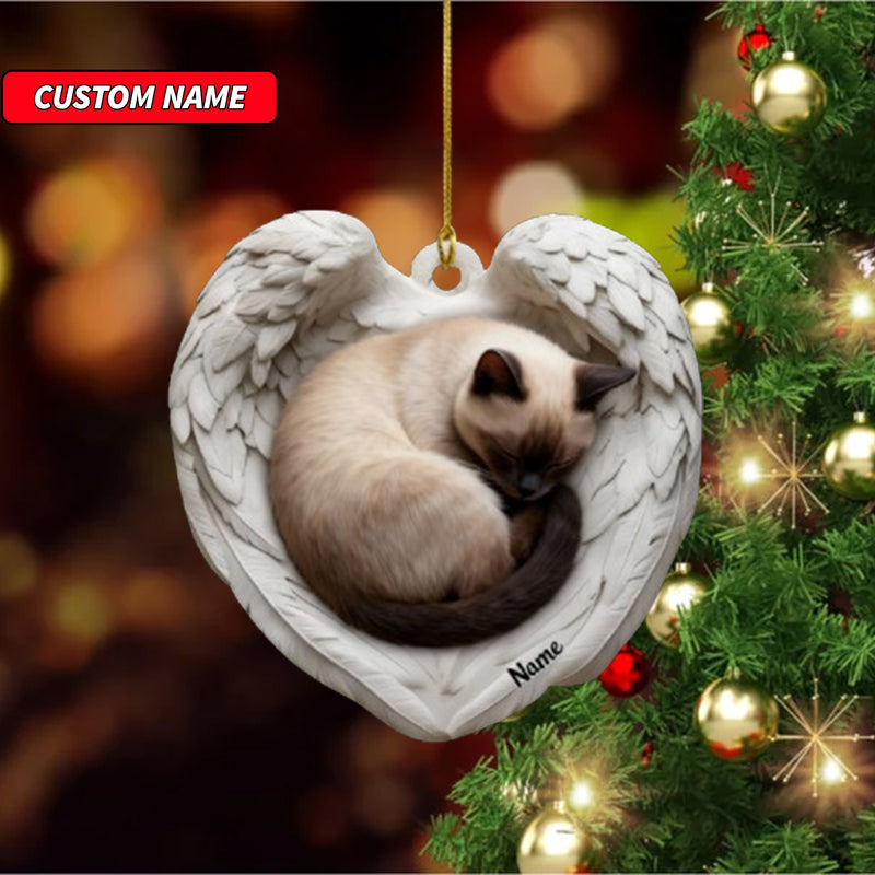 Personalized Siamese Cat Sleeping Angel Wings Ornament, Cat Christmas Ornament Gift, Car Ornament, Gift For Pet Lovers