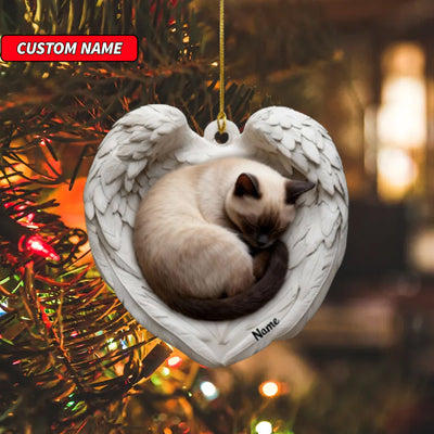 Personalized Siamese Cat Sleeping Angel Wings Ornament, Cat Christmas Ornament Gift, Car Ornament, Gift For Pet Lovers