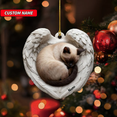 Personalized Siamese Cat Sleeping Angel Wings Ornament, Cat Christmas Ornament Gift, Car Ornament, Gift For Pet Lovers