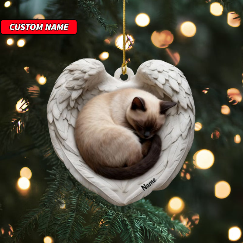 Personalized Siamese Cat Sleeping Angel Wings Ornament, Cat Christmas Ornament Gift, Car Ornament, Gift For Pet Lovers
