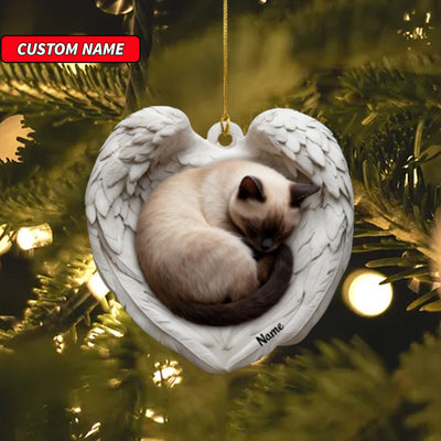Personalized Siamese Cat Sleeping Angel Wings Ornament, Cat Christmas Ornament Gift, Car Ornament, Gift For Pet Lovers
