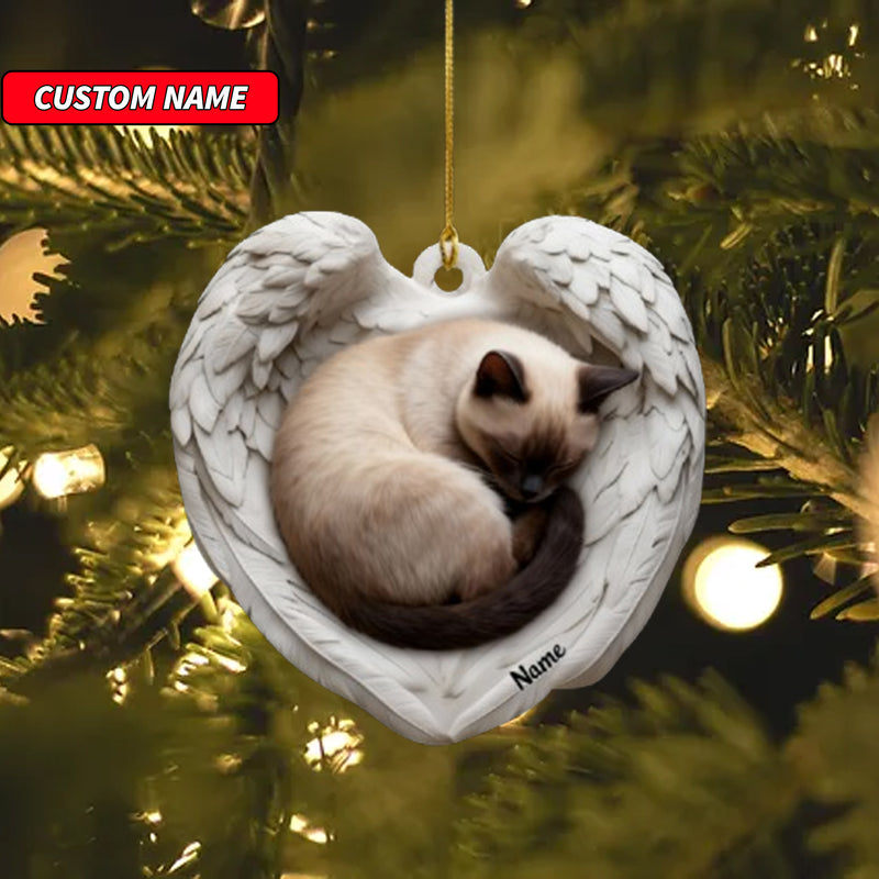Personalized Siamese Cat Sleeping Angel Wings Ornament, Cat Christmas Ornament Gift, Car Ornament, Gift For Pet Lovers
