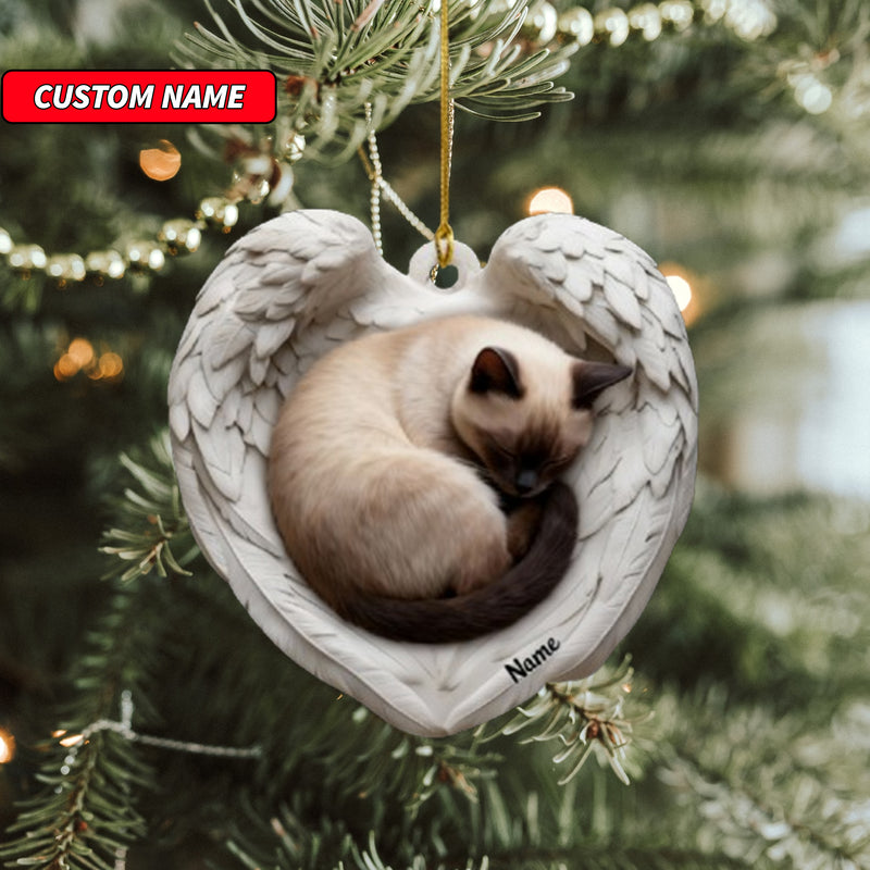 Personalized Siamese Cat Sleeping Angel Wings Ornament, Cat Christmas Ornament Gift, Car Ornament, Gift For Pet Lovers