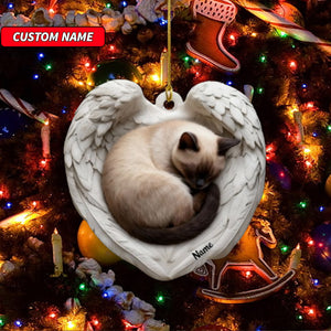 Personalized Siamese Cat Sleeping Angel Wings Ornament, Cat Christmas Ornament Gift, Car Ornament, Gift For Pet Lovers