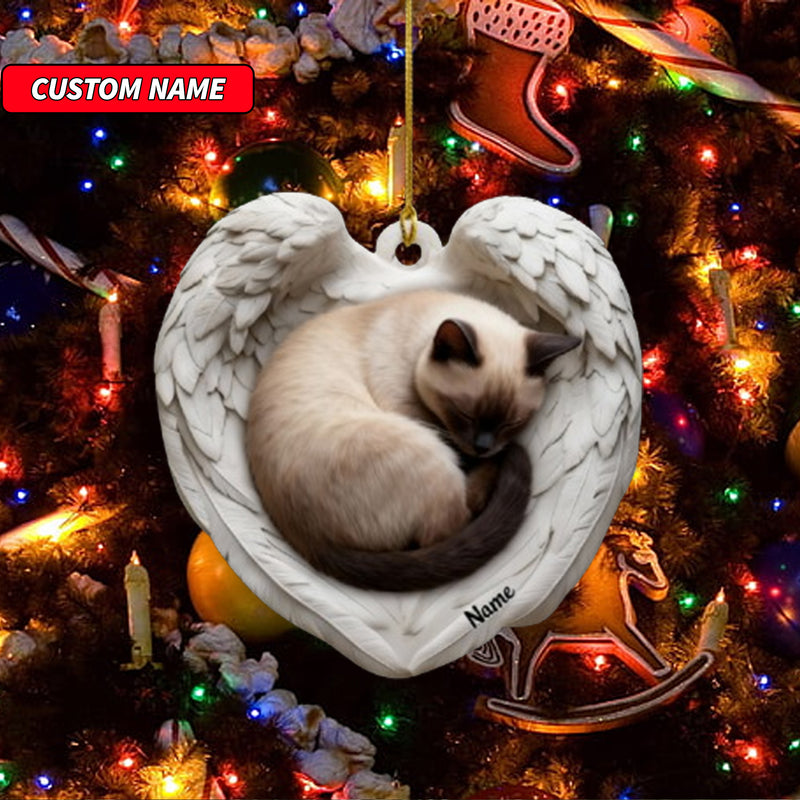 Personalized Siamese Cat Sleeping Angel Wings Ornament, Cat Christmas Ornament Gift, Car Ornament, Gift For Pet Lovers