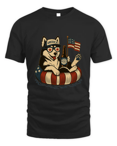 Siberian Husky Patriotic Dog Shirt Funny 4Th Of July Floatie Design For Summer Beer Shirt, America Pool Party Shirt, Usa Flag Dog