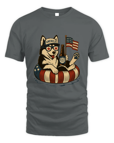 Siberian Husky Patriotic Dog Shirt Funny 4Th Of July Floatie Design For Summer Beer Shirt, America Pool Party Shirt, Usa Flag Dog