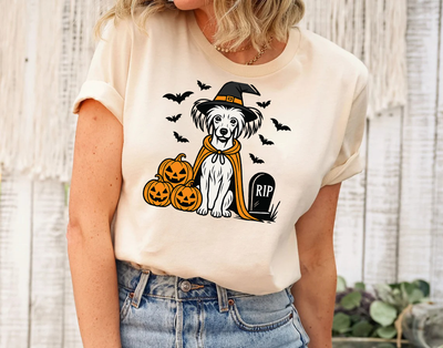 Chinese Crested Dog Halloween Shirt, Spooky Whippet Witch Shirt, Pumpkin Chinese Crested Dog, Halloween Dog Lover Gift