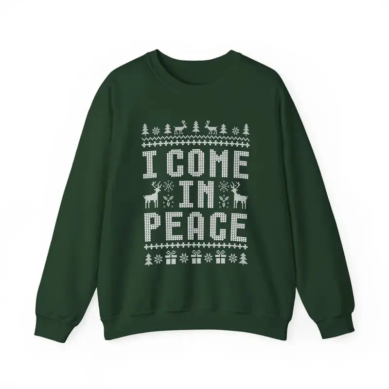 Funny ugly Christmas sweatshirts for couples, cute matching holiday outfits, plus 'I Come in Peace' sweatshirt for festive style