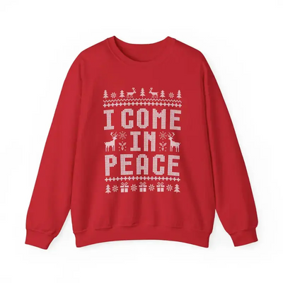 Funny ugly Christmas sweatshirts for couples, cute matching holiday outfits, plus 'I Come in Peace' sweatshirt for festive style