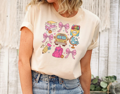Coquette Teacher Shirt, Cute Back To School Shirt, Elementary Teacher Tee, Coquette Pink Bow Tees, New Teacher Tee 1