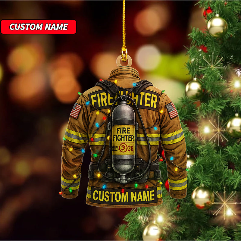 Custom Firefighter Ornament, Firefighter Uniform Wood Ornament, Birthday Gift for Dad Papa, Fireman Christmas Ornaments, Firefighter Gift 2