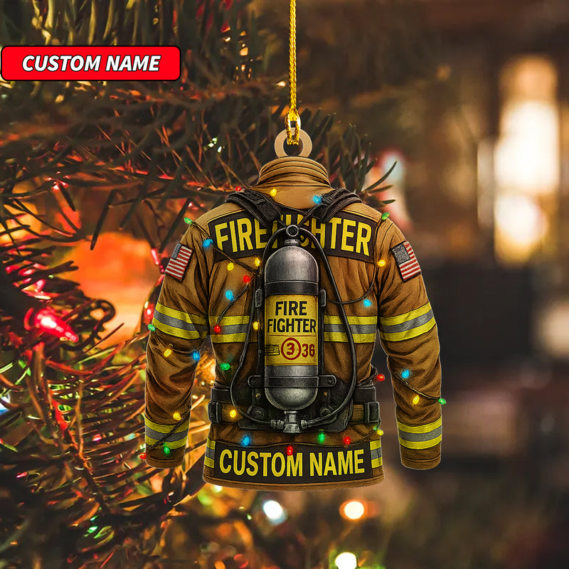 Custom Firefighter Ornament, Firefighter Uniform Wood Ornament, Birthday Gift for Dad Papa, Fireman Christmas Ornaments, Firefighter Gift 2