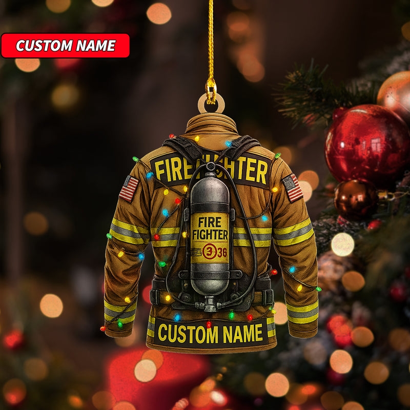 Custom Firefighter Ornament, Firefighter Uniform Wood Ornament, Birthday Gift for Dad Papa, Fireman Christmas Ornaments, Firefighter Gift 2