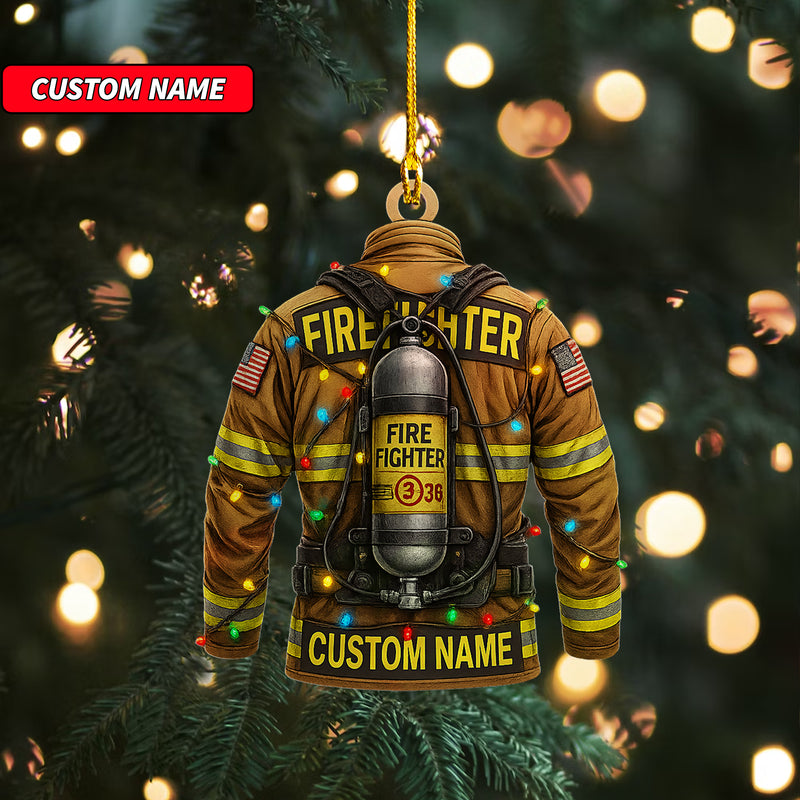 Custom Firefighter Ornament, Firefighter Uniform Wood Ornament, Birthday Gift for Dad Papa, Fireman Christmas Ornaments, Firefighter Gift 2