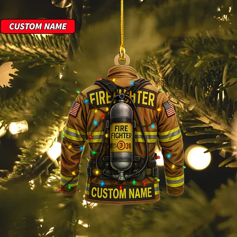 Custom Firefighter Ornament, Firefighter Uniform Wood Ornament, Birthday Gift for Dad Papa, Fireman Christmas Ornaments, Firefighter Gift 2