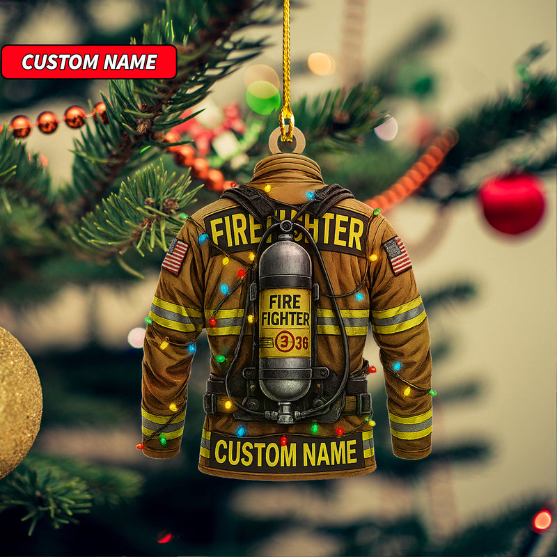 Custom Firefighter Ornament, Firefighter Uniform Wood Ornament, Birthday Gift for Dad Papa, Fireman Christmas Ornaments, Firefighter Gift 2
