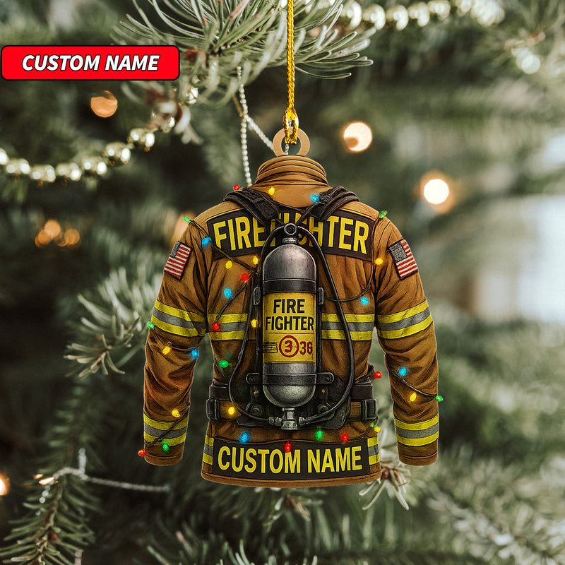 Custom Firefighter Ornament, Firefighter Uniform Wood Ornament, Birthday Gift for Dad Papa, Fireman Christmas Ornaments, Firefighter Gift 2