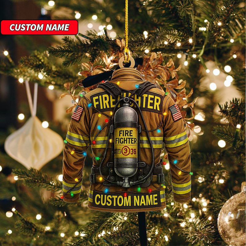 Custom Firefighter Ornament, Firefighter Uniform Wood Ornament, Birthday Gift for Dad Papa, Fireman Christmas Ornaments, Firefighter Gift 2