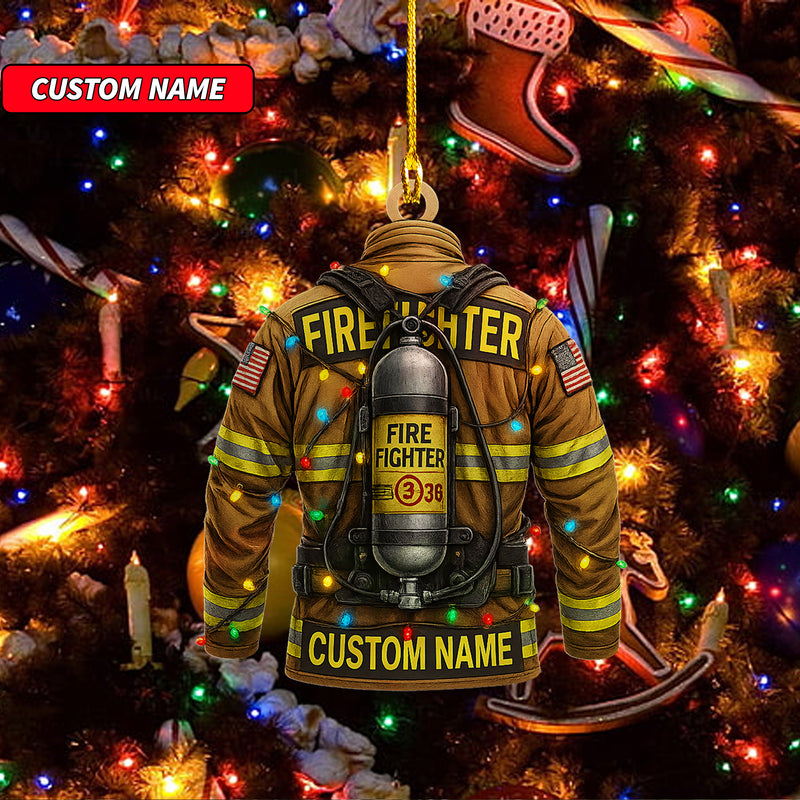 Custom Firefighter Ornament, Firefighter Uniform Wood Ornament, Birthday Gift for Dad Papa, Fireman Christmas Ornaments, Firefighter Gift 2