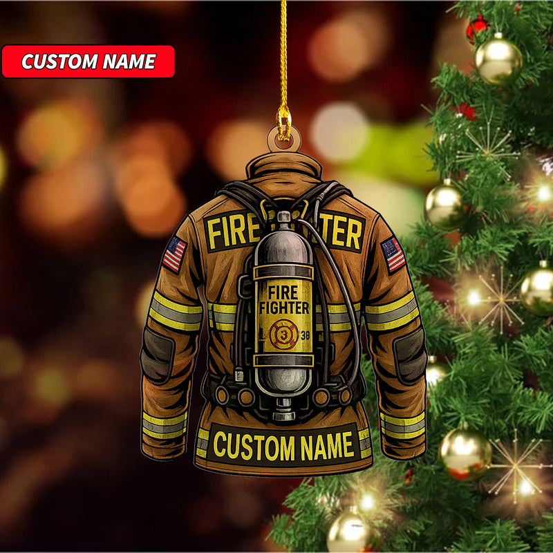 Custom Firefighter Ornament, Firefighter Uniform Wood Ornament, Birthday Gift for Dad Papa, Fireman Christmas Ornaments, Firefighter Gift