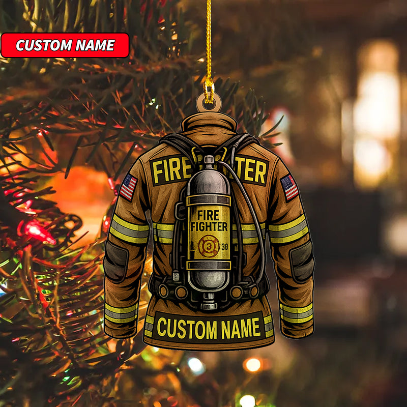 Custom Firefighter Ornament, Firefighter Uniform Wood Ornament, Birthday Gift for Dad Papa, Fireman Christmas Ornaments, Firefighter Gift