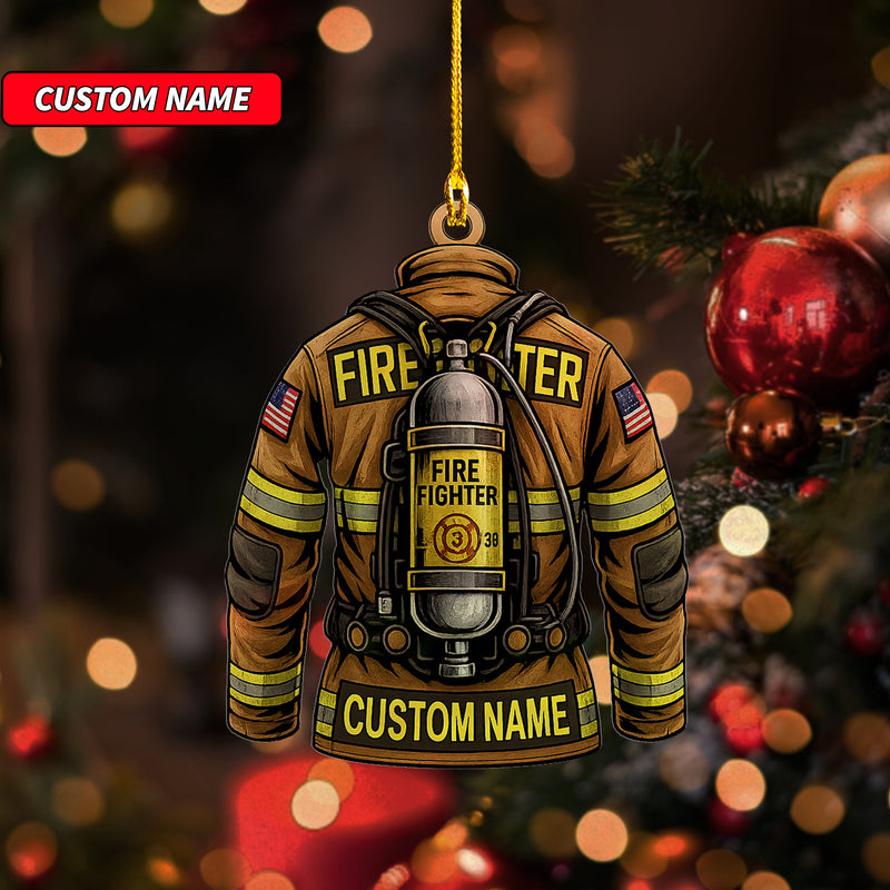 Custom Firefighter Ornament, Firefighter Uniform Wood Ornament, Birthday Gift for Dad Papa, Fireman Christmas Ornaments, Firefighter Gift