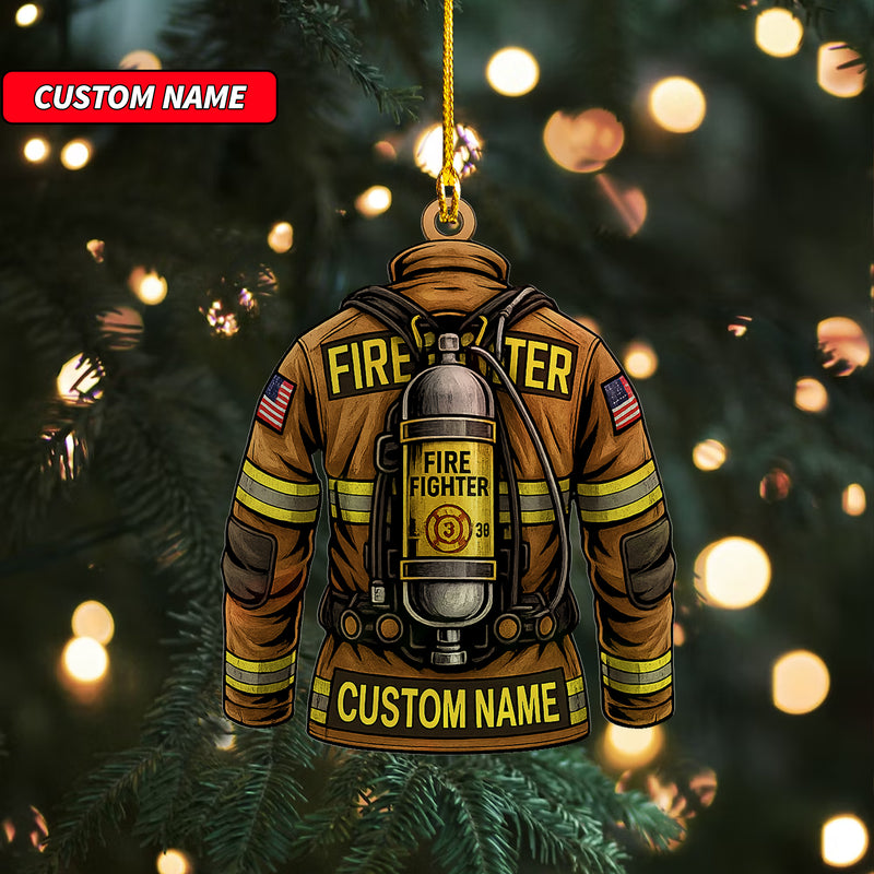 Custom Firefighter Ornament, Firefighter Uniform Wood Ornament, Birthday Gift for Dad Papa, Fireman Christmas Ornaments, Firefighter Gift