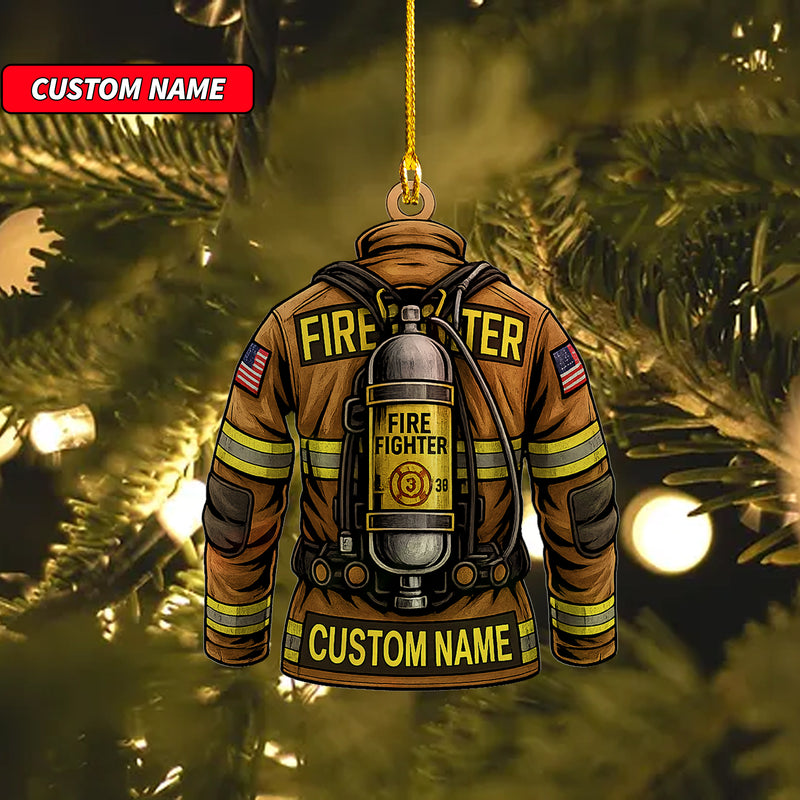 Custom Firefighter Ornament, Firefighter Uniform Wood Ornament, Birthday Gift for Dad Papa, Fireman Christmas Ornaments, Firefighter Gift