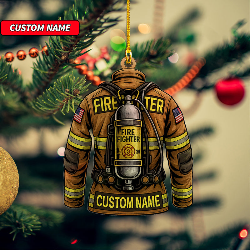 Custom Firefighter Ornament, Firefighter Uniform Wood Ornament, Birthday Gift for Dad Papa, Fireman Christmas Ornaments, Firefighter Gift
