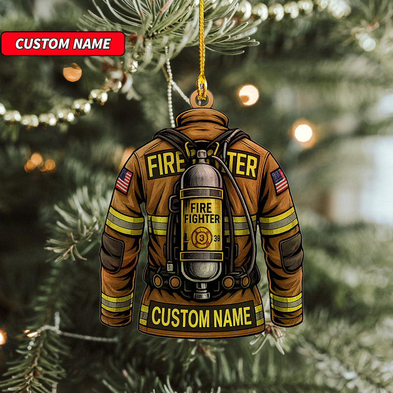 Custom Firefighter Ornament, Firefighter Uniform Wood Ornament, Birthday Gift for Dad Papa, Fireman Christmas Ornaments, Firefighter Gift