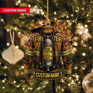 Custom Firefighter Ornament, Firefighter Uniform Wood Ornament, Birthday Gift for Dad Papa, Fireman Christmas Ornaments, Firefighter Gift