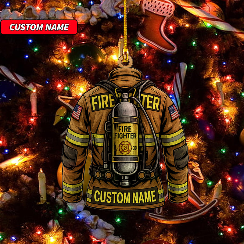 Custom Firefighter Ornament, Firefighter Uniform Wood Ornament, Birthday Gift for Dad Papa, Fireman Christmas Ornaments, Firefighter Gift
