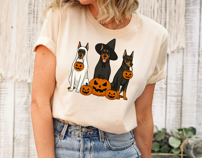 Ghost And Witch Doberman Pinscher Dog Halloween Shirt, Retro Halloween Shirt, Dog Lover Gift, Ghost Dog Tee