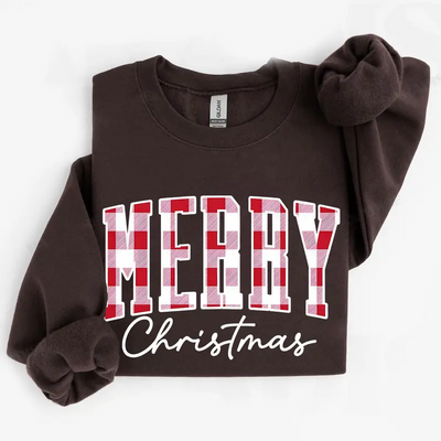 Merry Christmas Sweatshirt, Buffalo Plaid Sweater, Christmas Family crewneck, Xmas Gift Idea, Woman Xmas Shirt, Cute Winter Holiday Sweatshirt