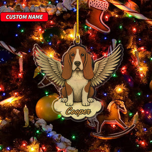Personalized Basset Hound Ornament, Custom Shaped Dog With Angel Wings Ornament, Dog Memorial Ornament, Custom Dog Name Ornament