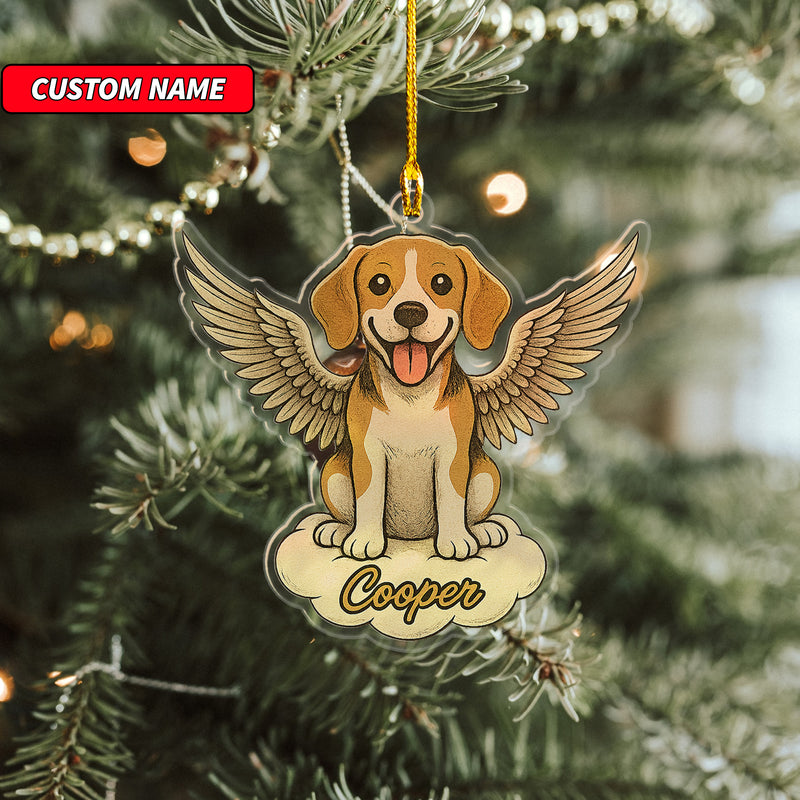 Personalized Beagle Ornament, Custom Shaped Dog With Angel Wings Ornament, Dog Memorial Ornament, Custom Dog Name Ornament